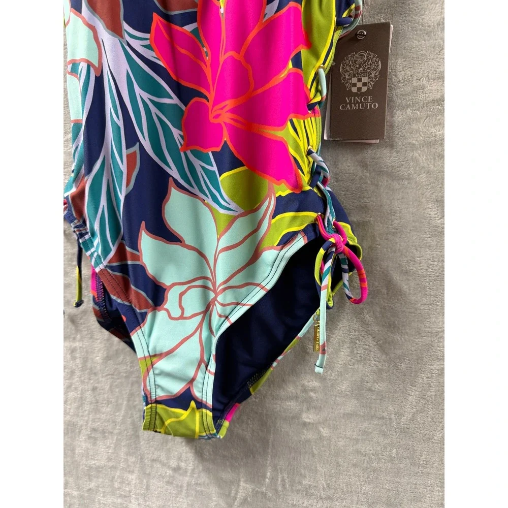 Vince Camuto Womens Tropical Floral Lace Up Side One Piece Swimsuit Sz 4 $166